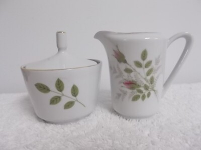 Vintage Kahla China Rose Buds Leaves Floral Porcelain Cream & Sugar Set