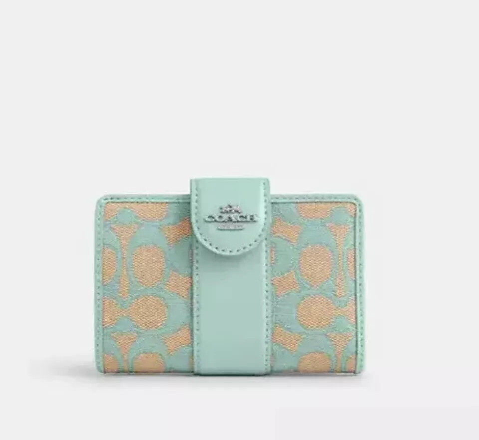 折りたたみ財布 COACH Medium Corner Zip Wallet In Signature CT922 NWT Coach Medium Corner Zip Wallet In Signature Jacquard