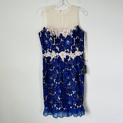 forever unique blue dress Forever Unique Blue and Nude Lace Dress- Size 2 – The Saved Collection main image 1