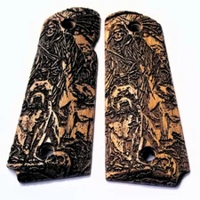 1911 custom 3D engraved walnut wood grips Grim Reaper Hell Dogs Skull