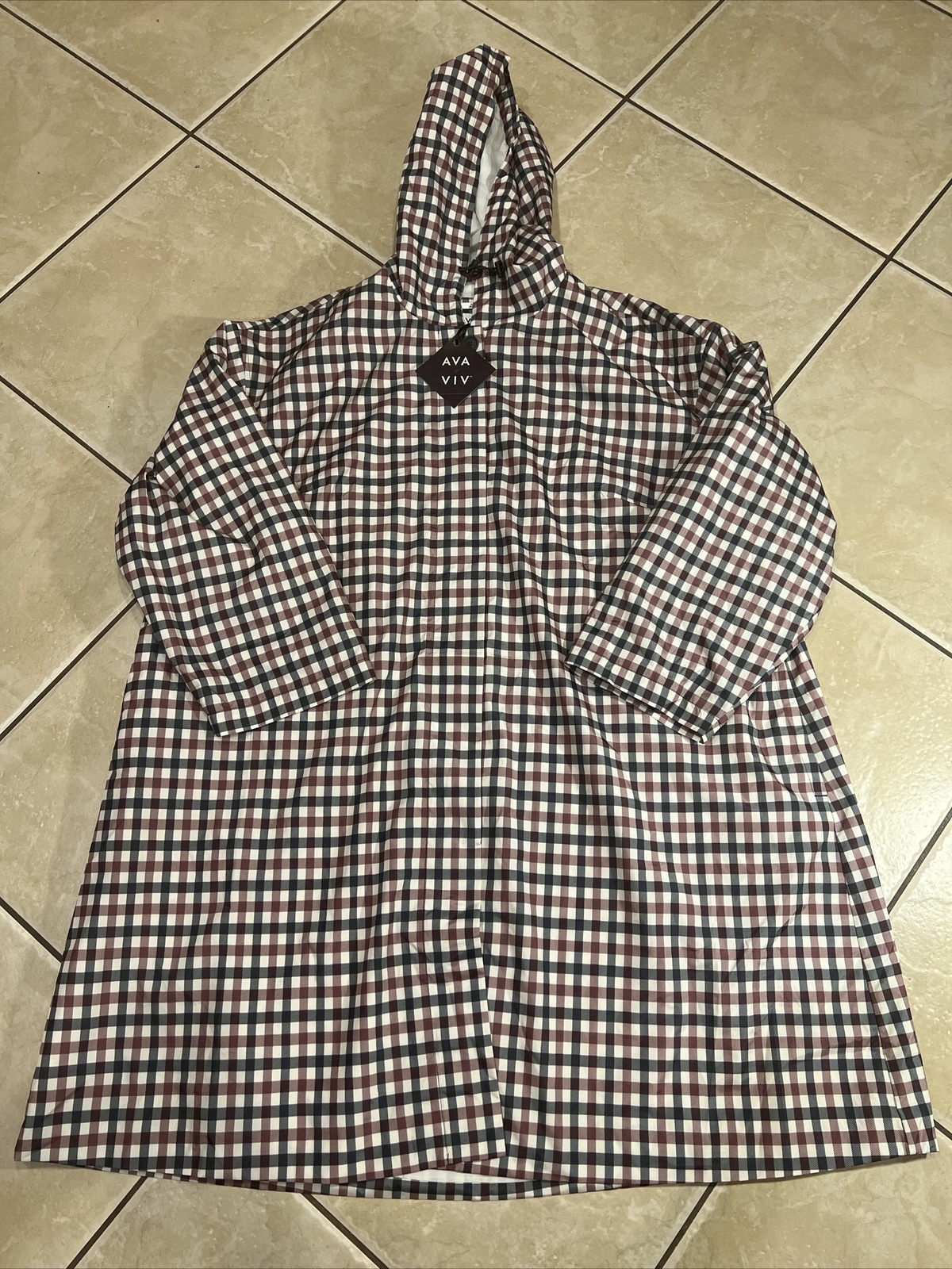 NWT! Womens Tan Plaid Button Down Raincoat Ava & Viv Plus Size 3X eBay
