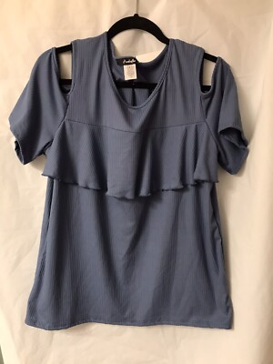 Arabella Cold Shoulder Blouse 2X Blue 