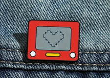 Nostalgic Etch A Sketch Heart Enamel Pin - Cute Retro Toy-Inspired