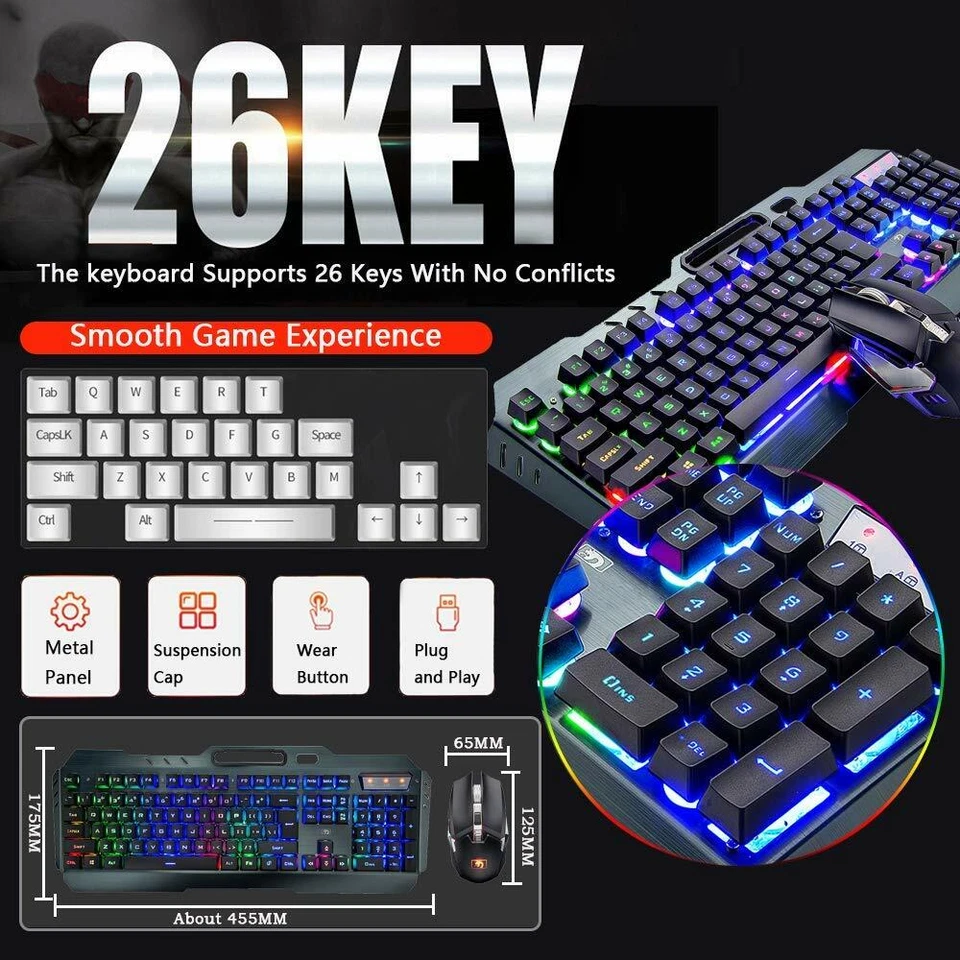 Kabellose Gaming-Tastatur und Maus Set 3800mAh LED 2400DPI für Laptop PC Mac PS4 - Bild 3 von 4
