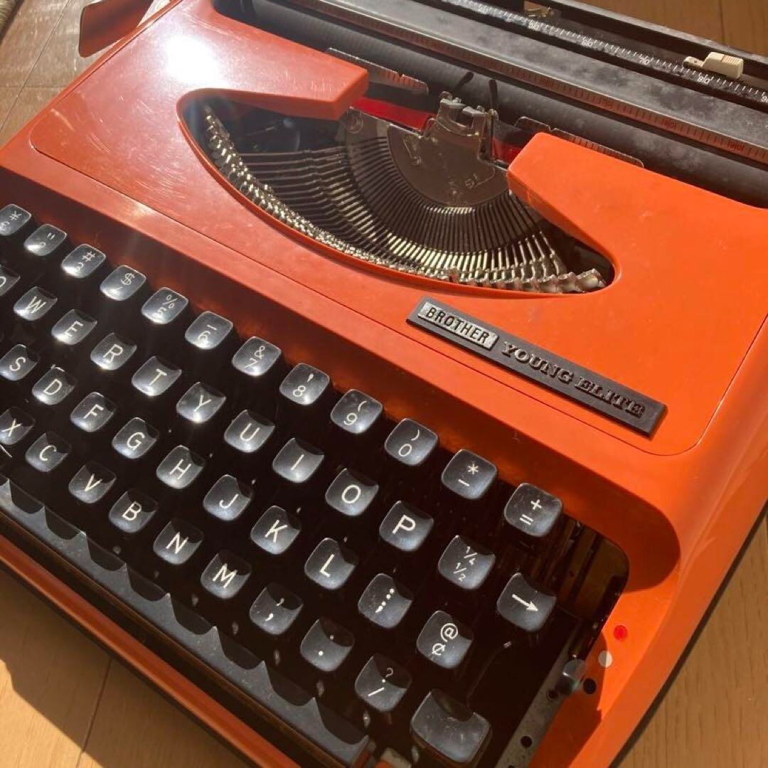 Brother Young Elite Typewriter Retolo Vintage Antique Orange
