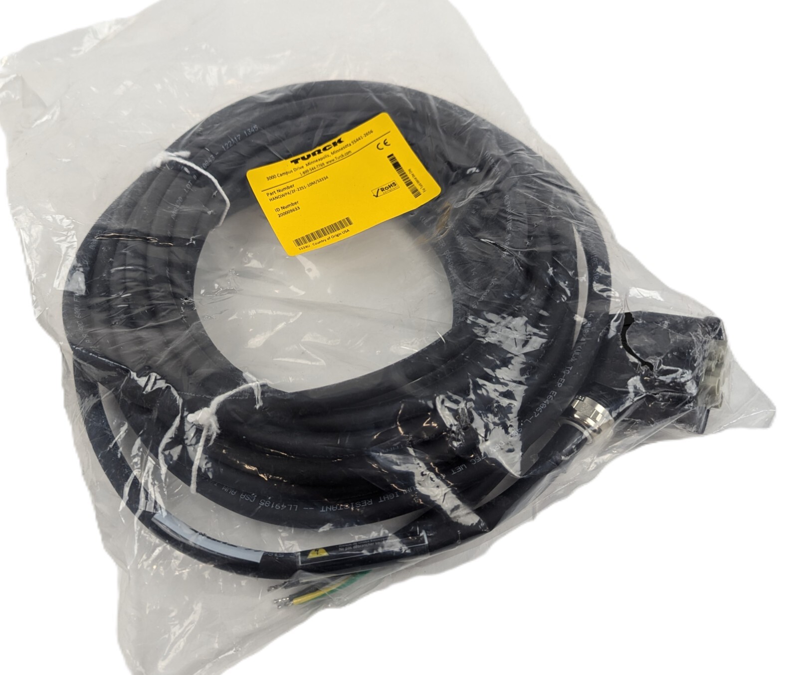 Turck HANQWP4/2F-2251-10M/S3334 Cordset Actuator and Sensor Black 4-Wire NEW