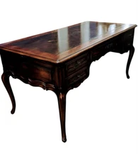 John Widdicomb Louis XV Style Fruitwood Tooled Leather Inset Bureau Desk