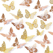 48 Pcs 3D Butterfly Wall Decor,4 Styles 3 Sizes, Removable Metallic Wall Sticker