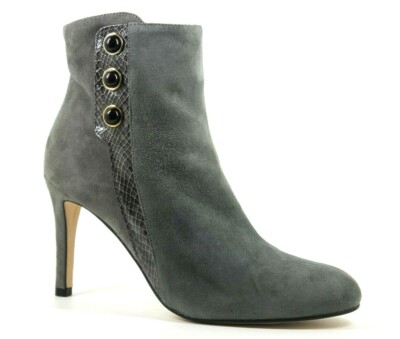 Capollini Damen Stiefeletten UK 6 EU 39 Grau Wildleder Stilettoabsatz Reißverschluss Knopf