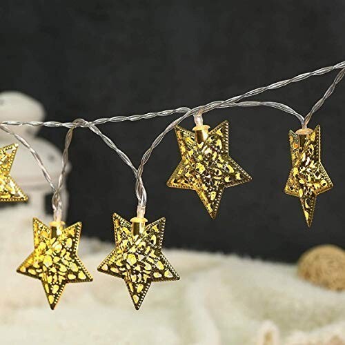 Cadena de luces de hadas 16 LED de metal dorado estrella cobre para hogar, oficina, Navidad 1 - Imagen 17 de 18