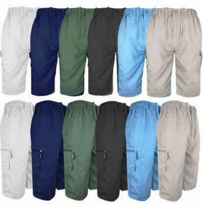 MENS 3/4 LENGTH SHORTS COTTON CARGO COMBAT SUMMER