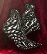 Black embellished Rhinestone Highheel Boots