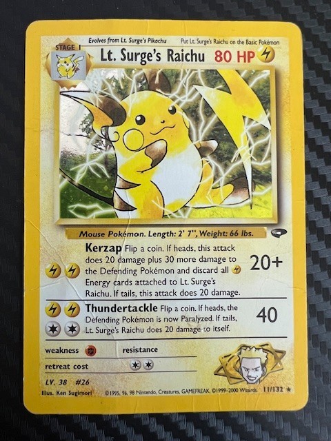 Pokemon TCG Lt. Surge's Raichu 11/132 Holo Rare Gym Challenge DMG