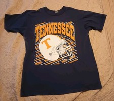 Vintage UT Vols Football T-Shirt XL Blue Fruit Of The Loom USA Made *Flaw*