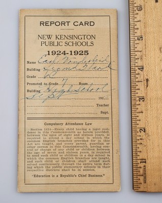 Vintage Report Card New Kensington Public Schools 1924-25 Pennsylvania