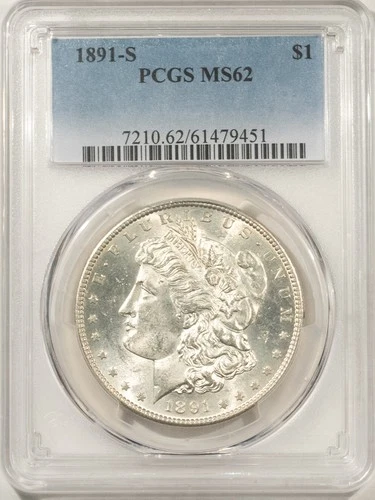 1891-S $1 MORGAN DOLLAR - PCGS MS-62, BLAST WHITE!