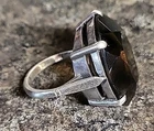 Vintage Smokey Quartz Ring 925 Sterling Silver , 3/4" Finger , 1" Stone England