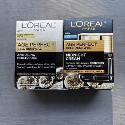 2X Loreal L Oreal Age Perfect Cell Renewal Anti-Aging Moisturizer & Midnight 1.7
