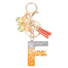Alphabet F Tassel Butterfly Initial Letter Keychain Orange/Silver, Pack of 1