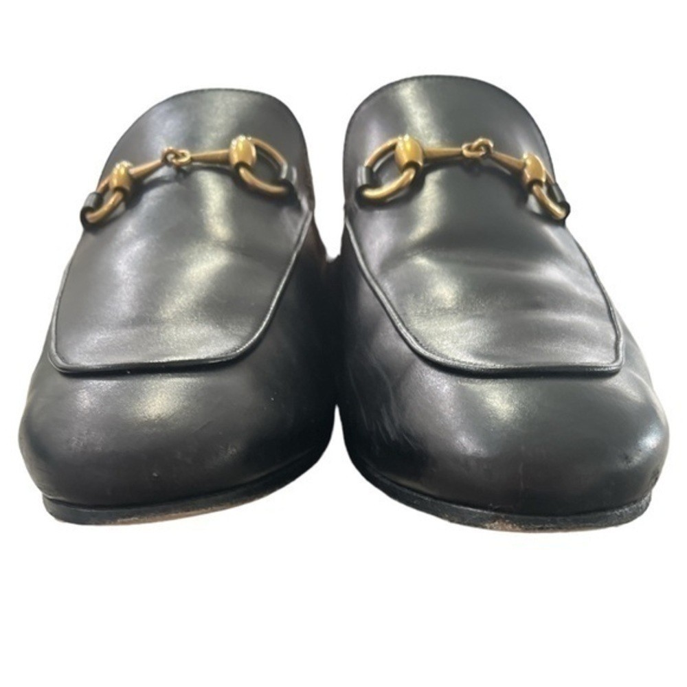 GUCCI Men’s Princetown Lamb Wool Lined Black Leather Slipper Mules Size 9 image 7