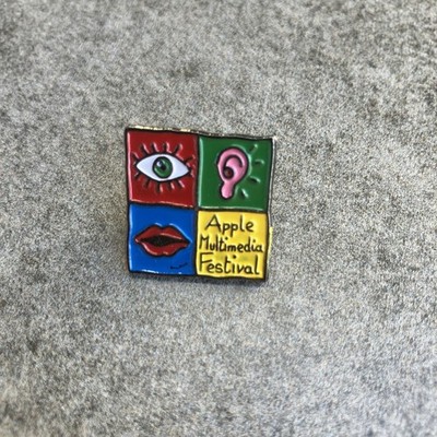 Vintage Apple Computer Employee Pin Back Button,  Apple Multimedia Festival