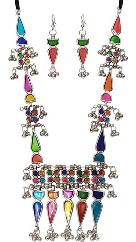 Orecchini Jhumka Bollywood Placcati In Argento Ossidato - Foto 6