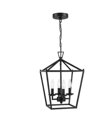 Hukoro Alfa 12 in. 4-Light Geometric Cage Lantern Pendant with Mate Black finish