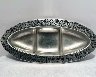 Wilton Armetale ''Reggae'' Oblong Divided Serving Dish Handcrafted Lancaster PA