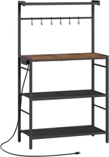 Bakers Rack with Storage, Microwave Stand with Power Outlet, Kitchen Storage She