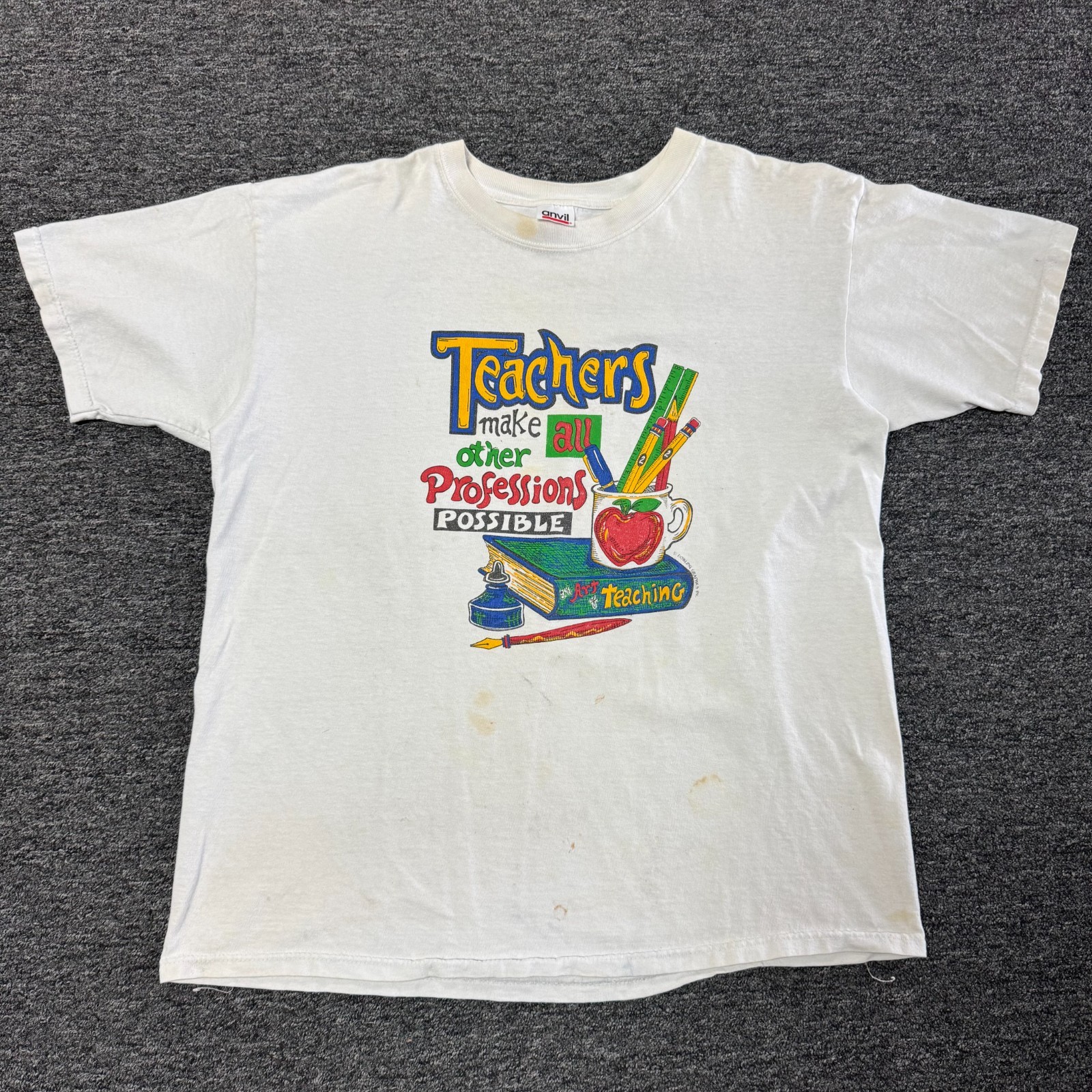 Vintage 90s Teachers Parody Class School Teacher Tee T-Shirt L White