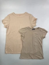 Lot of 2 Women's S/M Plain Beige and Creamy Beige Short Sleeve T Shirts