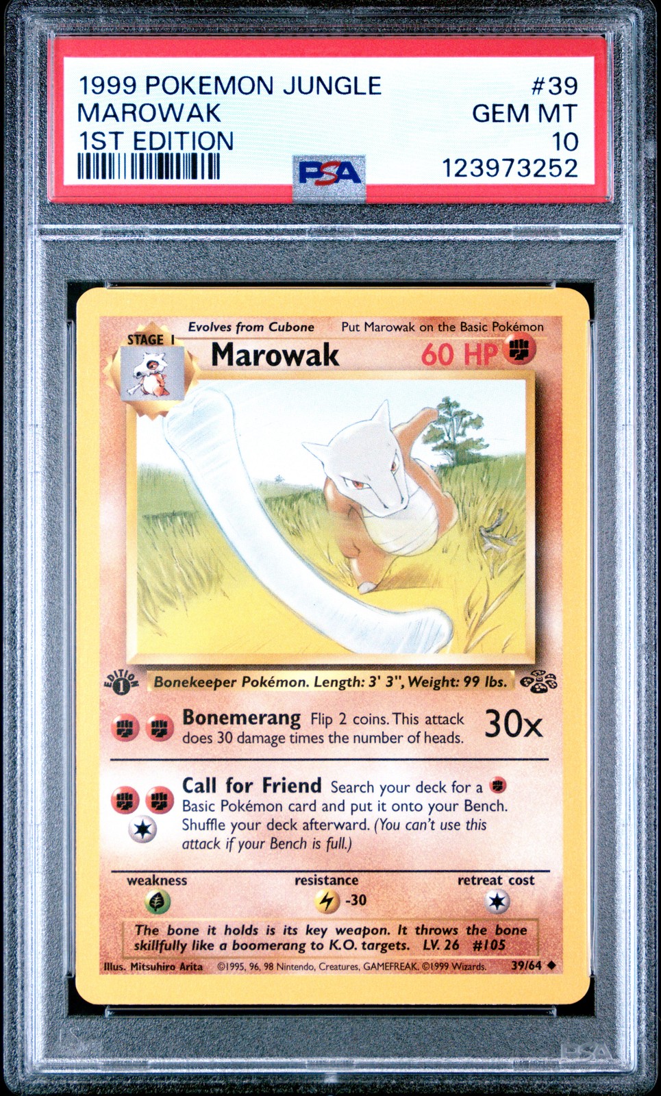 1999 POKEMON JUNGLE 1ST ED #39 MAROWAK PSA 10