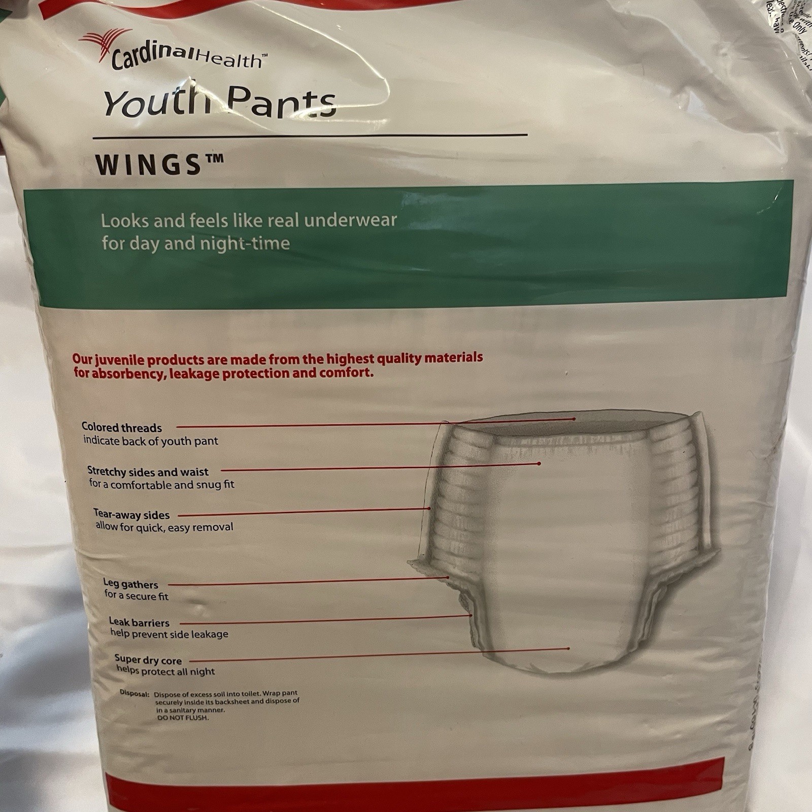 Cardinal Health Youth Pants Wings  S/M Unisex, 38-65 Lbs, 17 Ct, Lot Of 4 Packs