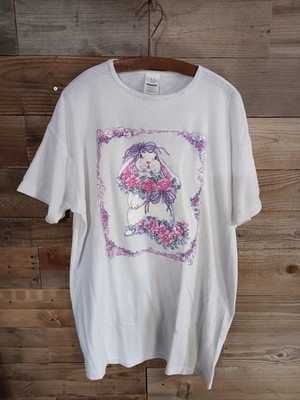 Vintage CMS Casuals Waffle Knit Tunic Tee OS Floral Bunny Cheryl Smith Lounge