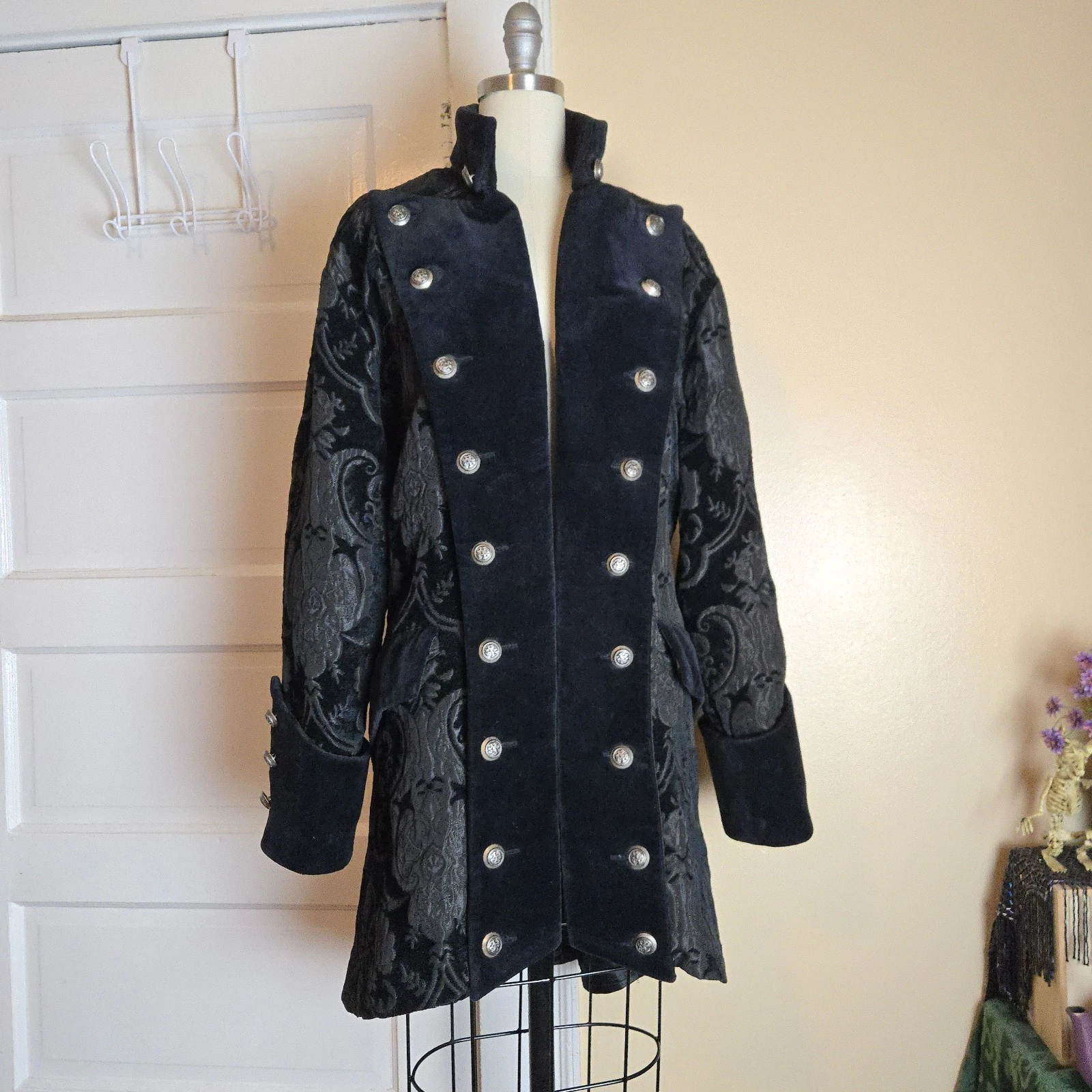 Shrine Hollywood California black brocade gothic steampunk military vampire coat image 6