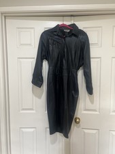 MAGLIA Black  leather  Long Sleeves Midi dress Dark Romantic Gothic Grunge Sz 8