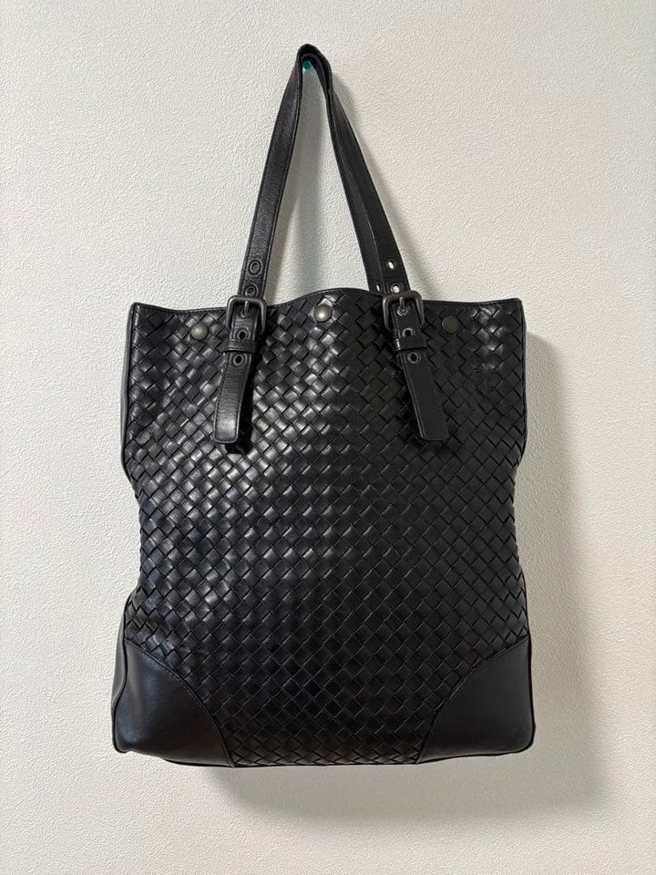 Bottega Veneta Intrecciato Leather Tote Bag Black Women Pre-owned