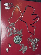 Mixed Bundle Of Silver Tone Jewellery Vintage Modern Necklace Earrings Bracelet