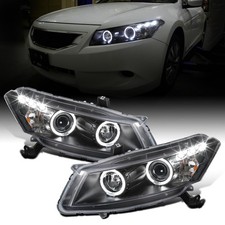 2008-2012 Honda Accord Coupe Led Dual Halo Rims Projector Headlights Pair Black