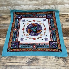 Wamcraft USA Southwest Bandana 90s 21" Cotton Turquoise Black Geometric Aztec...