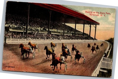 1912 Syracuse NY State Fair Horse Racing Harness Sulky Postcard Ralph Finney