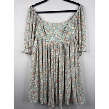 Lulus Sage Green Floral Babydoll Mini Dress Puff Sleeve Cottagecore XS