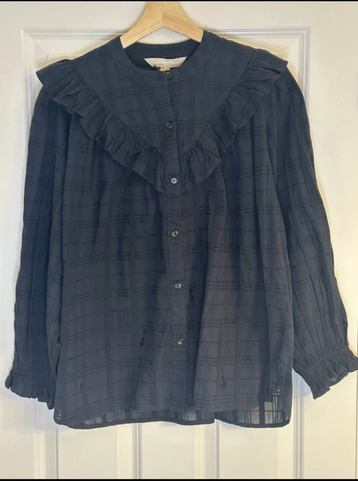 Barbour Fearne Check Ruffle Shirt - Cotton - Navy - Size M- UK 12-14 - Image 3 of 4