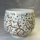 Challinor & Taylor Milk Glass Tree of Life Vase Bowl 1880s Hand Painted No Flaws