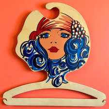 Mod Face Hanger Vintage BG Milano Blue Hair Woman Hippie Lady MCM Italy 14" READ