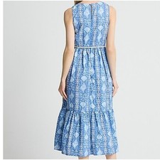 J. Crew Blue Coastal Midi dress with an all-over shell print 98% cotton Sz 2