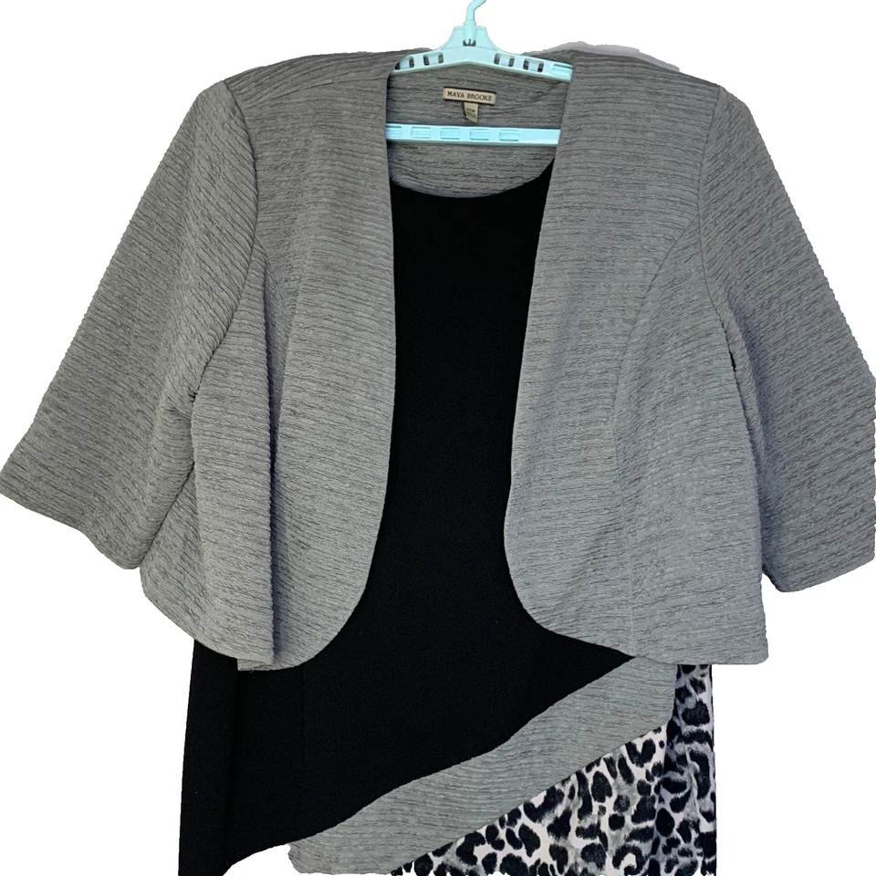 Maya Brooke куртка платье SZ 24 W черный серый животное печати 2 изделия офисный костюм - Изображение 2 из 4