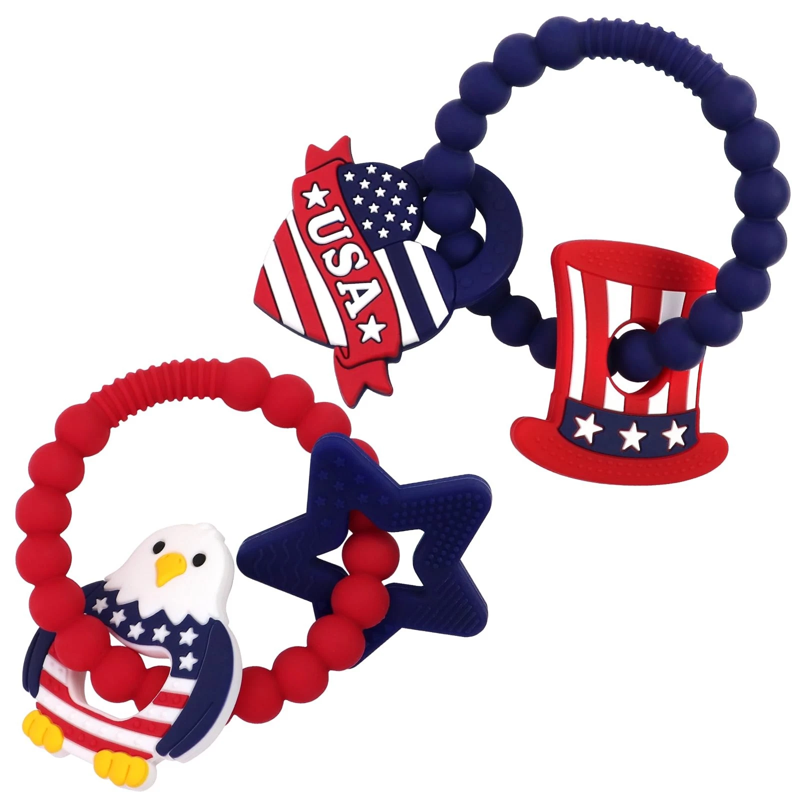 2 Pcs 4th of July Baby Teething Ring Toys, Silicone Patriotic Teether for New...