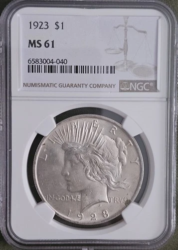 1923 Peace Dollar NGC MS61 Nice Frosted White Luster