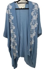 Floral Embroidered Open Front Semi Sheer Boho Kimono Womens Size M BOHO Beachy
